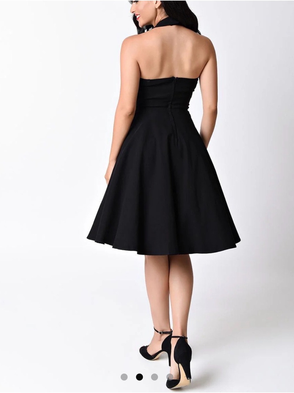 Unique Vintage Black Criss Cross Halter Rita Flare Dress Size M - Picture 3 of 8